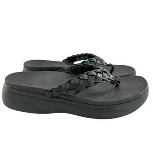 Vionic sandals 9 41 Kenji black faux leather braided thong orthopedic flatforms
